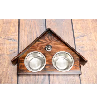 Akita, Akita Inu - wooden stand with bowls for a dog, decorative dog bowls, a gift for adopting a dog from the Art-Dog brand