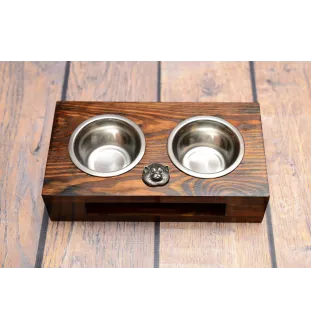 Akita, Akita Inu - wooden stand with bowls for a dog, steel dog bowls, a gift for adopting a dog from the Art-Dog brand