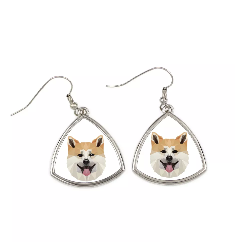 Akita, Akita Inu - boucles d'oreilles avec une photo et un motif de chien géométrique Art-Dog