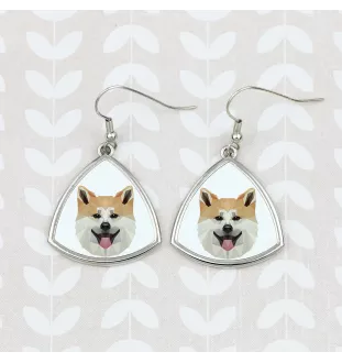 Akita, Akita Inu - boucles d'oreilles avec une photo et un motif de chien géométrique Art-Dog