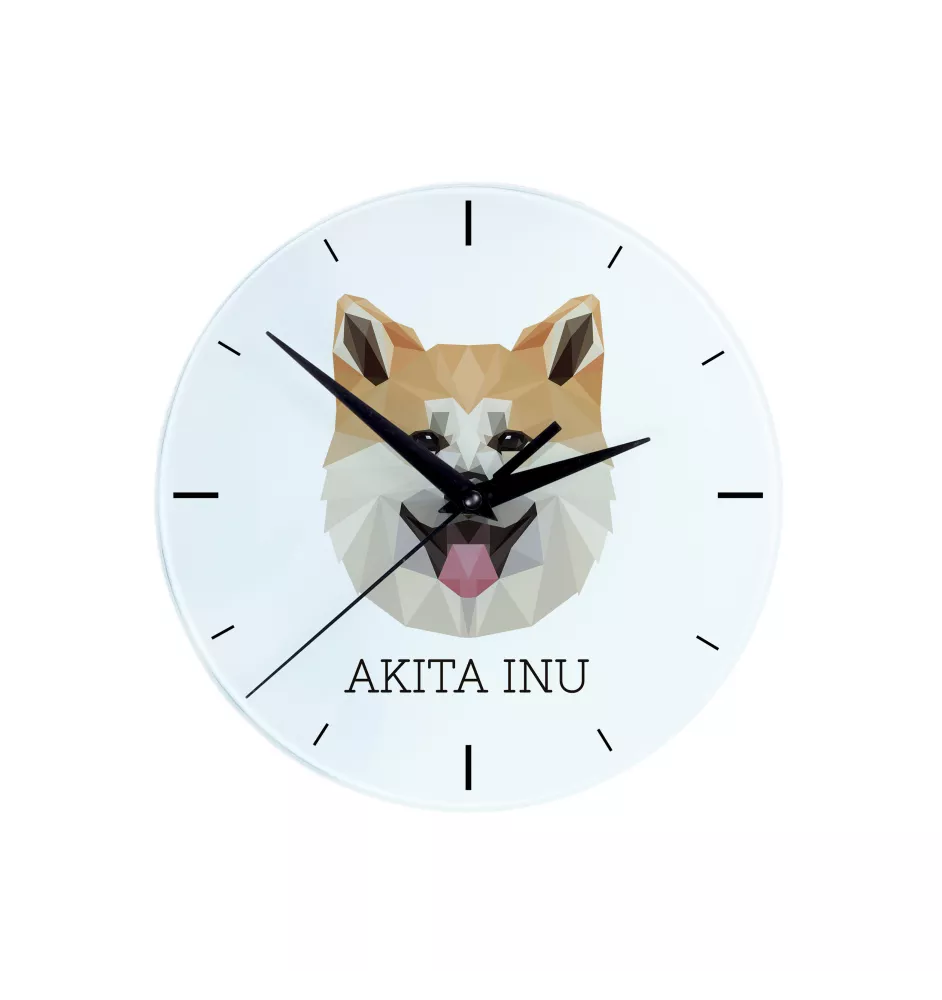 Akita, Akita Inu - horloge murale géométrique avec photo et logo de la marque Art-Dog