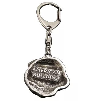 American Bulldog, Old Country Bulldog - Silver-plated key ring with dog, handbag decoration, backpack pendant by Art-Dog brand
