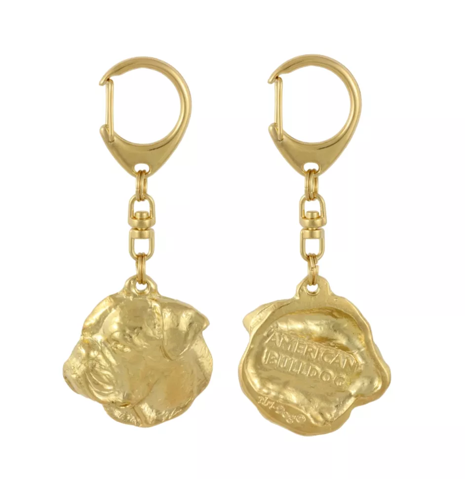 American Bulldog, Old Country Bulldog - Gilded key ring with dog in gift box, handbag decoration, luxury accessory by Art-Dog brand