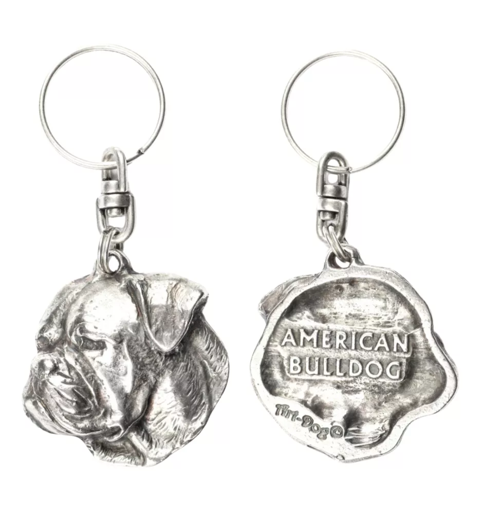 American Bulldog, Amerikanische Bulldogge - Versilberter Anhänger mit einem Hund in einer dekorativen Box, Handtaschenschmuck, Rucksackanhänger der Marke Art-Dog