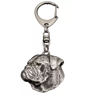 Bouledogue américain - Porte-clés argenté avec un chien dans une boîte cadeau, décoration de sac à main, pendentif de sac à dos par la marque Art-Dog
