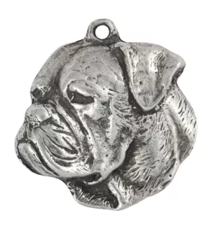 Bouledogue américain - Porte-clés argenté avec un chien dans une boîte cadeau, décoration de sac à main, pendentif de sac à dos par la marque Art-Dog