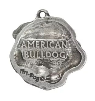 Bouledogue américain - Porte-clés argenté avec un chien dans une boîte cadeau, décoration de sac à main, pendentif de sac à dos par la marque Art-Dog