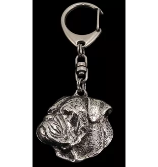 Bouledogue américain - Porte-clés argenté avec un chien dans une boîte cadeau, décoration de sac à main, pendentif de sac à dos par la marque Art-Dog