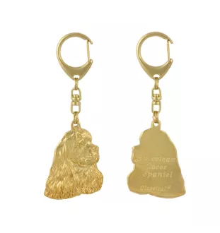 American Cocker Spaniel, Merry Cocker - Gilded key ring with dog in gift box, handbag decoration, luxury accessory by Art-Dog brand