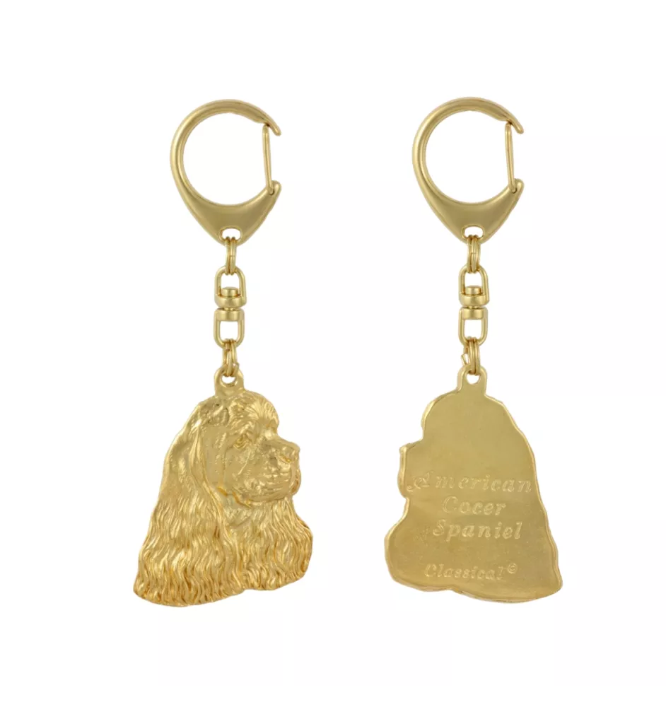 Amerikanischer Cocker Spaniel, American Cocker Spaniel - Vergoldeter Schlüsselanhänger mit Hund in Geschenkbox, Handtaschen-Dekoration, Luxus-Accessoire der Marke Art-Dog