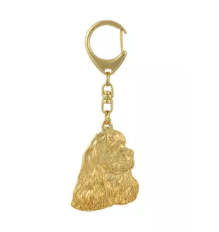 American Cocker Spaniel, Merry Cocker - Gilded key ring with dog in gift box, handbag decoration, luxury accessory by Art-Dog brand