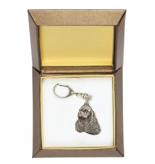 American Cocker Spaniel, Merry Cocker - Silver-plated key ring with a dog in a gift box, handbag decoration, backpack pendant by Art-Dog brand
