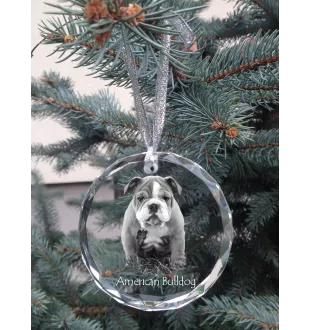 Bouledogue américain - boule de Noël en cristal avec une photo, photo de chien dans le cristal, décoration personnalisée pour sapin de Noël de la marque Art-Dog