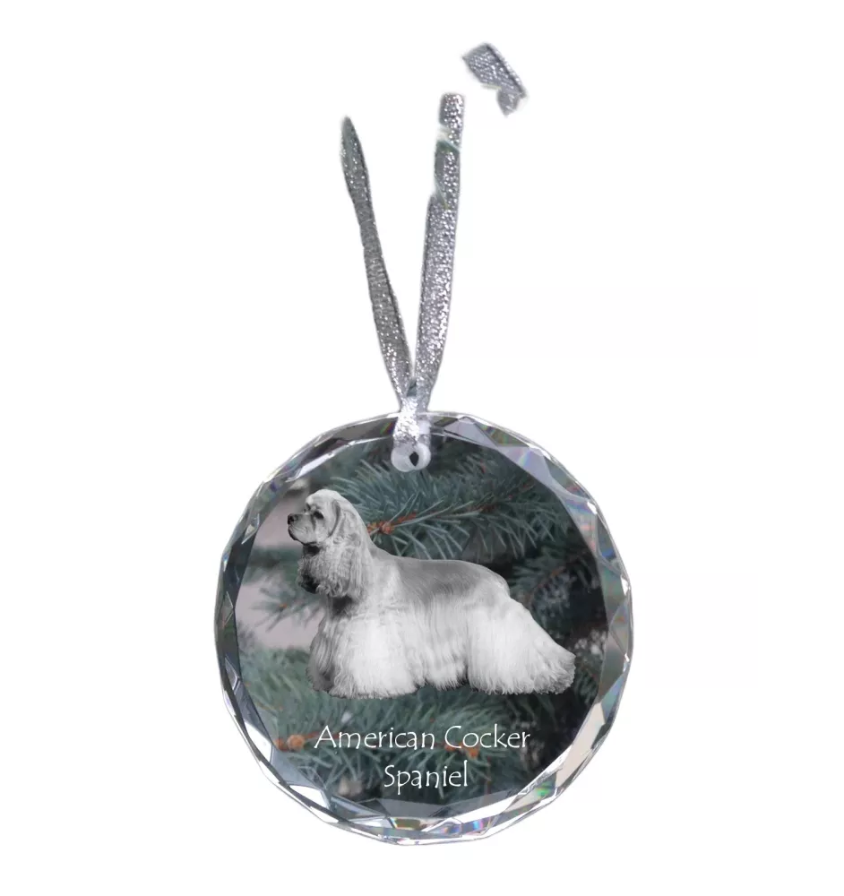American Cocker Spaniel, Merry Cocker - crystal bauble with a photo, dog photo in crystal, personalized Christmas tree ornament by Art-Dog brand