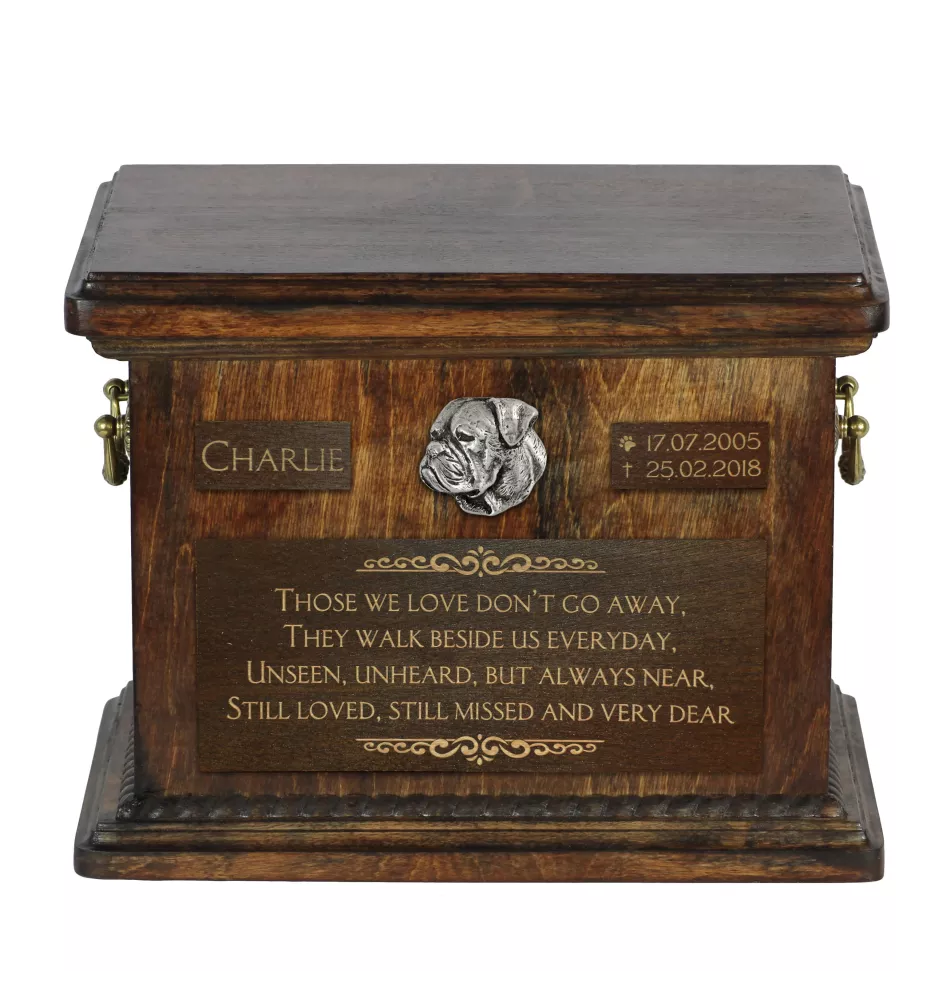 American Bulldog, Old Country Bulldog - urn for dog ashes, personalized urn with engraving, commemorative box for dog ashes by Art-Dog brand