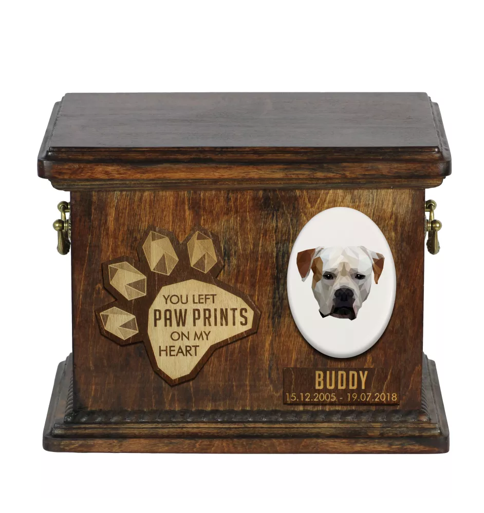 American Bulldog, Amerikanische Bulldogge Personalisierte Hundeurne mit Gravur, Erinnerungsbox für Hundeknochen von der Marke Art-Dog