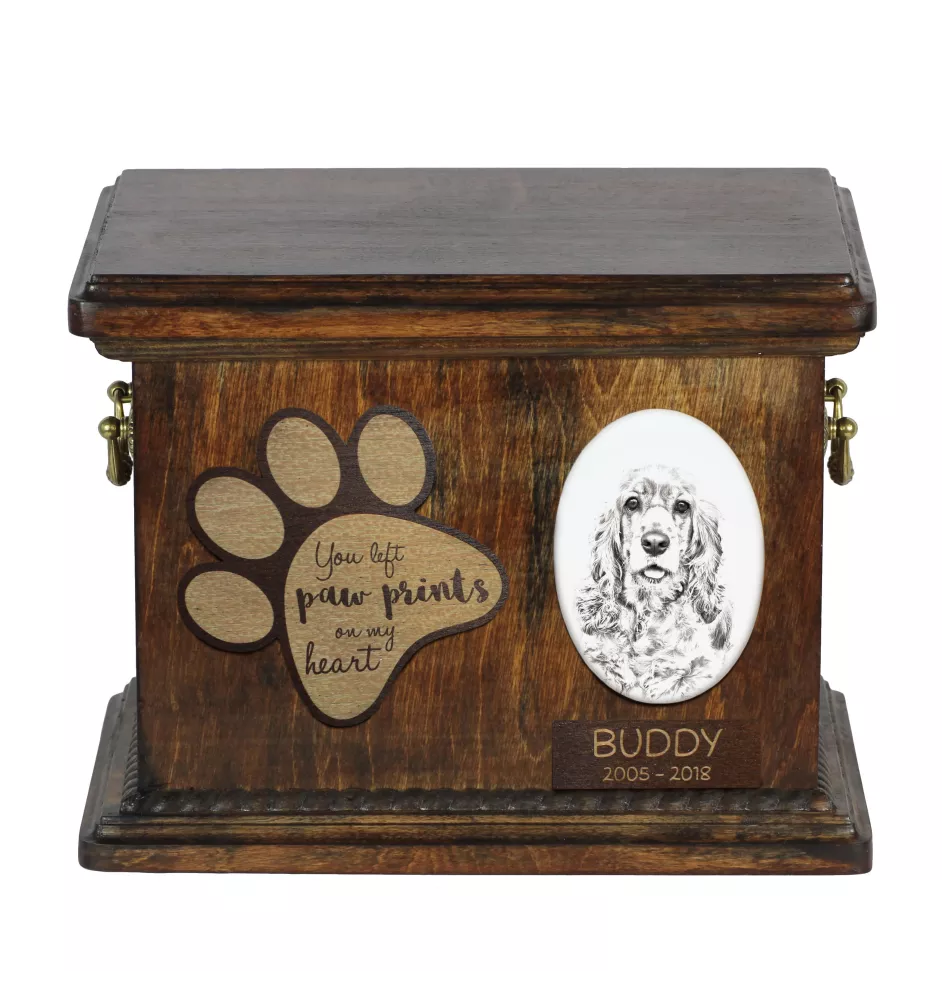 American Cocker Spaniel, Merry Cocker - urn for dog ashes, personalized urn with a photo, dog photo urn by Art-Dog