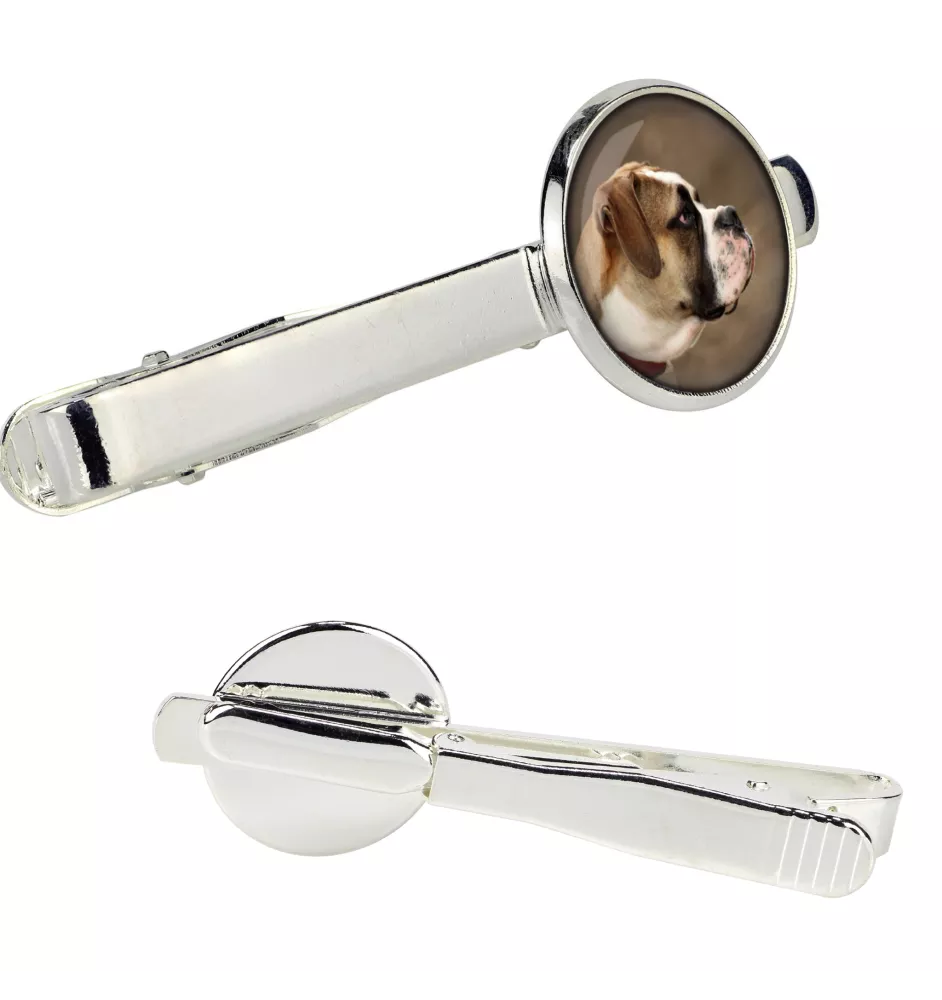 Bouledogue américain - pince à cravate dans une boîte, cravate élégante, bijoux personnalisés de la marque Art-Dog