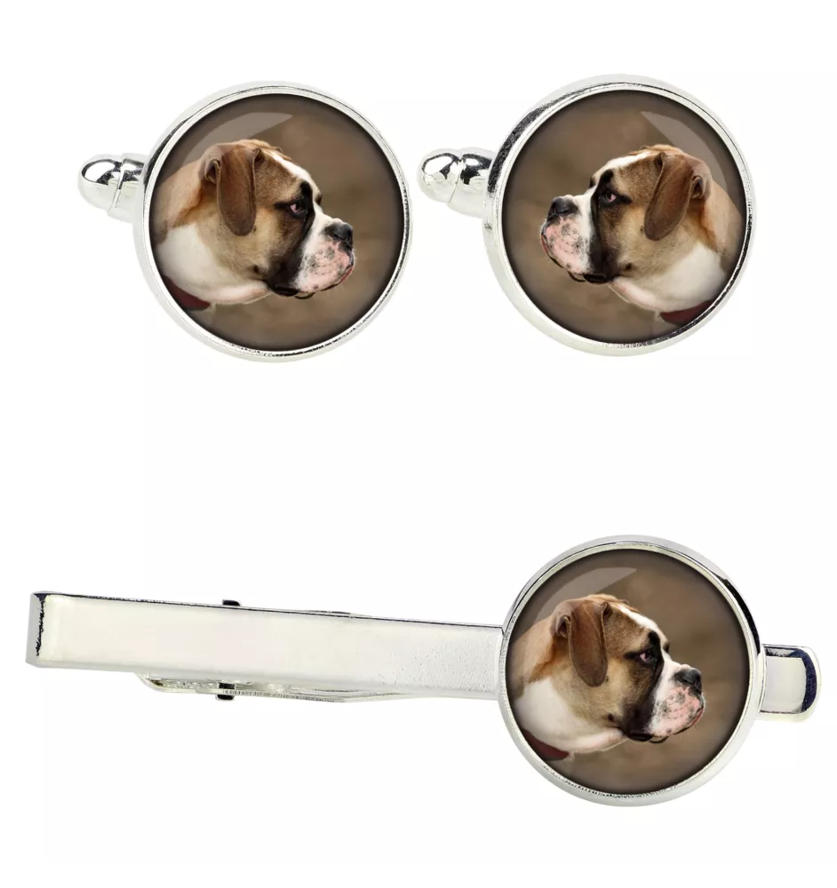 American Bulldog, Amerikanische Bulldogge Ärmelknöpfe und Krawatte mit Ihrem Foto, Anzugaccessoire, Herrenschmuck der Marke Art-Dog