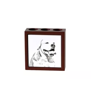 American Bulldog, Amerikanische Bulldogge - Stifthalter mit Hund, Schreibtischorganizer mit Aufdruck, personalisierte Schreibtischdekoration der Marke Art-Dog