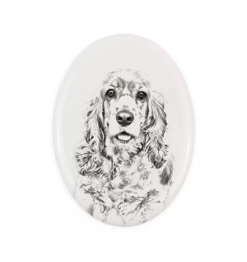 American Cocker Spaniel, Merry Cocker - commemorative plaque with a photo of a dog, tombstone with a print, personalized oval plaque from the Art-Dog brand