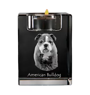 American Bulldog, Old Country Bulldog - Candle holder with dog photo, crystal tealight holder, personalised gift by Art-Dog brand