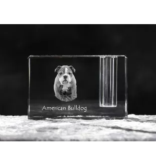 Bouledogue américain - Porte-stylos, organiseur en cristal avec photo de chien, décoration de bureau unique par la marque Art-Dog