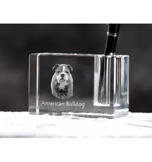 American Bulldog, Amerikanische Bulldogge - Stifthalter, Kristallorganizer mit Hundefoto, einzigartige Schreibtischdekoration der Marke Art-Dog