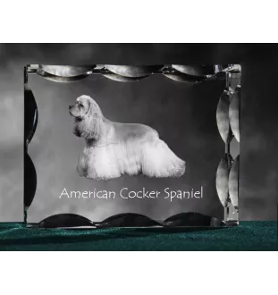 American Cocker Spaniel, Merry Cocker - crystal with a picture of a dog, glass statuette with a picture, unique frame with a picture from Art-Dog brand