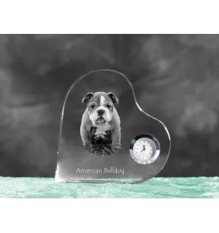 American Bulldog, Amerikanische Bulldogge - Kristalluhr mit einem Hundebild, Herzregal-Uhr, personalisierte Standuhr der Marke Art-Dog