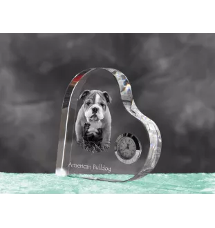 American Bulldog, Amerikanische Bulldogge - Kristalluhr mit einem Hundebild, Herzregal-Uhr, personalisierte Standuhr der Marke Art-Dog