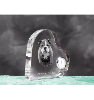 American Bulldog, Amerikanische Bulldogge - Kristalluhr mit einem Hundebild, Herzregal-Uhr, personalisierte Standuhr der Marke Art-Dog