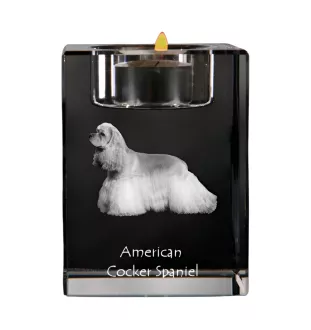 American Cocker Spaniel, Merry Cocker - Candle holder with dog photo, crystal tealight holder, personalised gift by Art-Dog brand