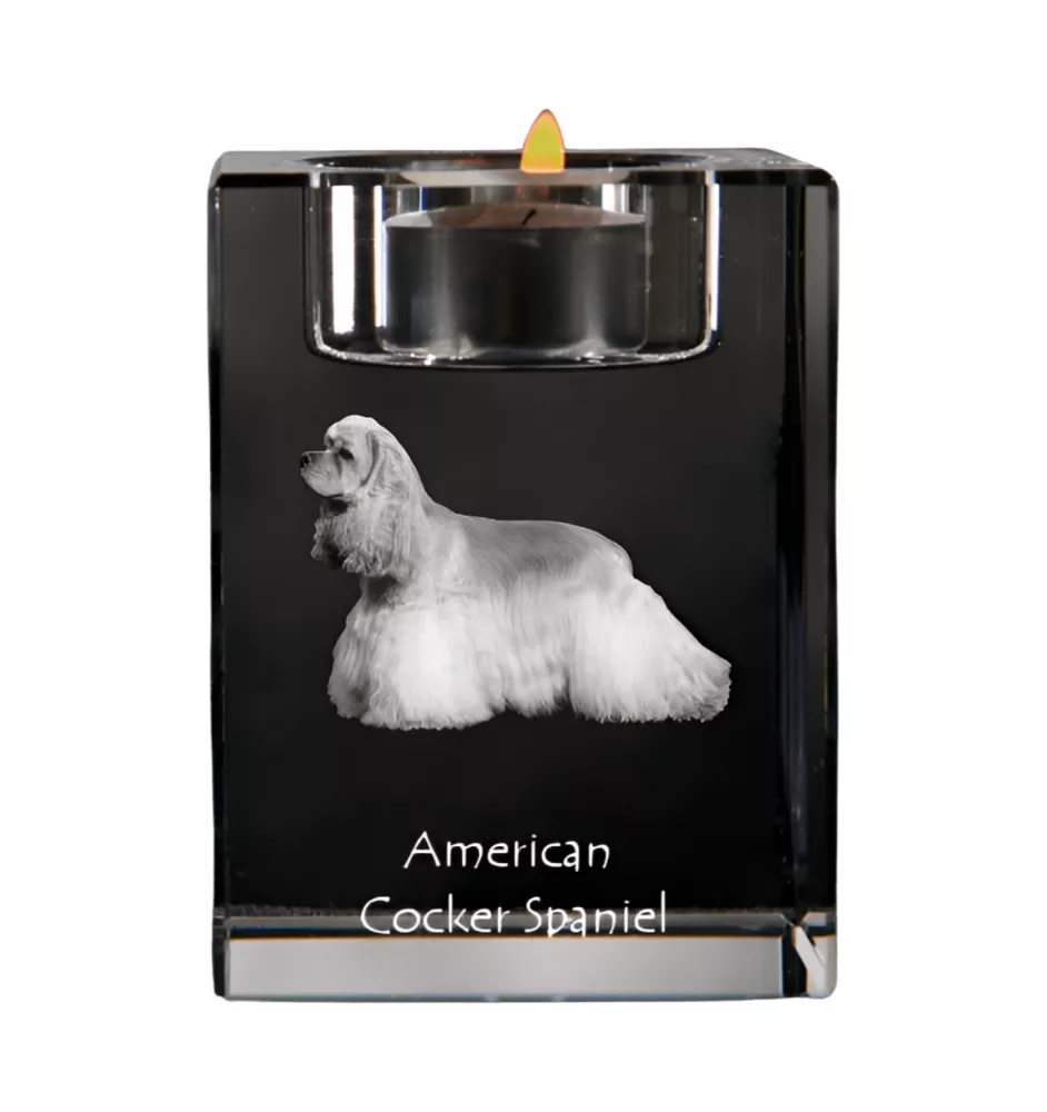 American Cocker Spaniel, Merry Cocker - Candle holder with dog photo, crystal tealight holder, personalised gift by Art-Dog brand