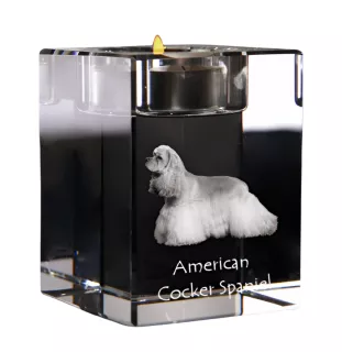 Cocker Américain - Bougeoir avec photo de chien, porte bougie en cristal, cadeau personnalisé par la marque Art-Dog