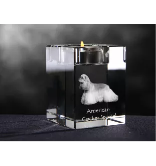 Amerikanischer Cocker Spaniel, American Cocker Spaniel - Kerzenhalter mit Hundefoto, Teelichthalter aus Kristall, personalisiertes Geschenk der Marke Art-Dog