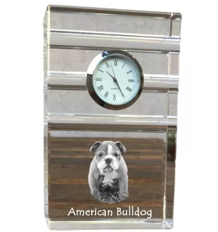 American Bulldog, Old Country Bulldog - glass clock with a photo, photo of a dog in crystal, personalized standing office clock by Art-Dog brand
