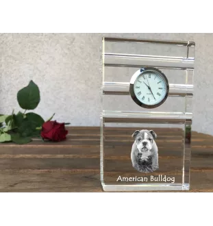 American Bulldog, Old Country Bulldog - glass clock with a photo, photo of a dog in crystal, personalized standing office clock by Art-Dog brand