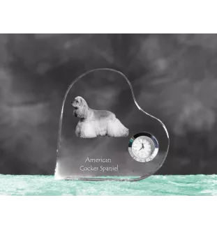 Amerikanischer Cocker Spaniel, American Cocker Spaniel - Kristalluhr mit einem Hundebild, Herzregal-Uhr, personalisierte Standuhr der Marke Art-Dog