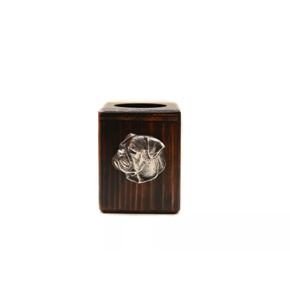 Bouledogue américain - bougeoir en bois avec un chien, un souvenir unique après la perte d'un chien, une œuvre artisanale de la marque Art-Dog