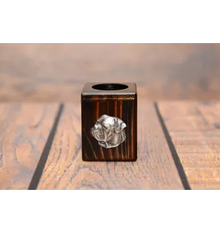 American Bulldog, Old Country Bulldog - wooden candle holder with a dog, a unique souvenir after losing a dog, a handicraft from the Art-Dog brand