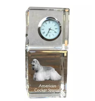 Amerikanischer Cocker Spaniel, American Cocker Spaniel - Kristalluhr mit Foto, Hundebild im Kristall, personalisierte Schreibtischuhr von Art-Dog.