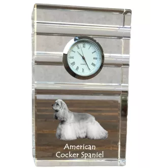 American Cocker Spaniel, Merry Cocker - glass clock with a photo, photo of a dog in crystal, personalized standing office clock by Art-Dog brand