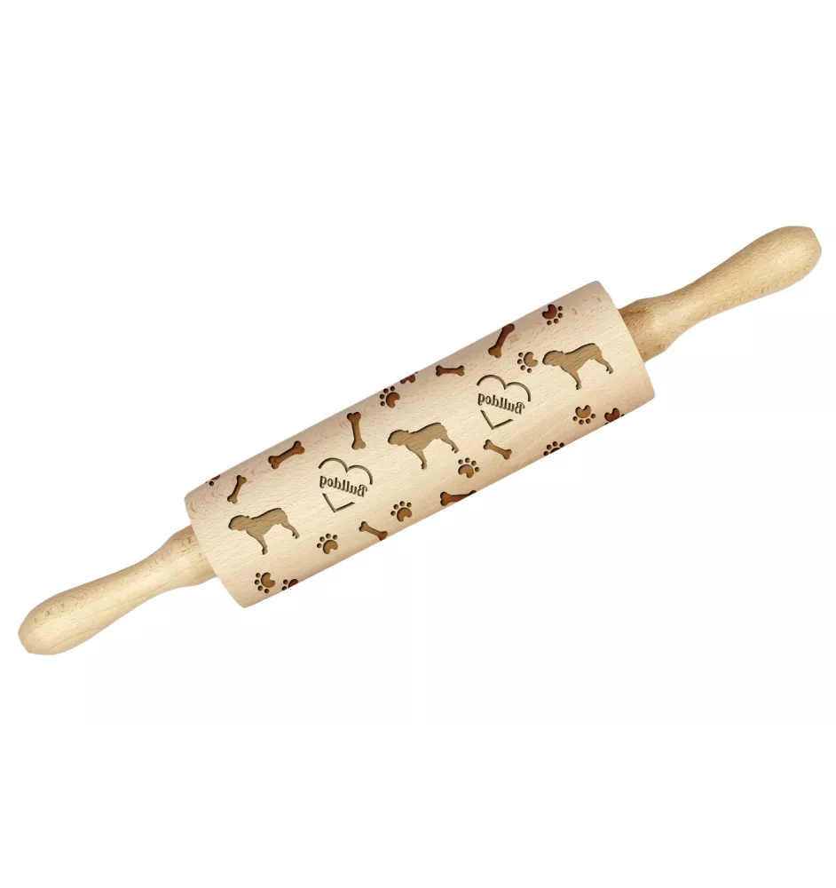 American Bulldog, Old Country Bulldog - rolling pin with a dog, decorating cookies with a rolling pin in patterns, a gift for the ceramicist of the Art-Dog brand