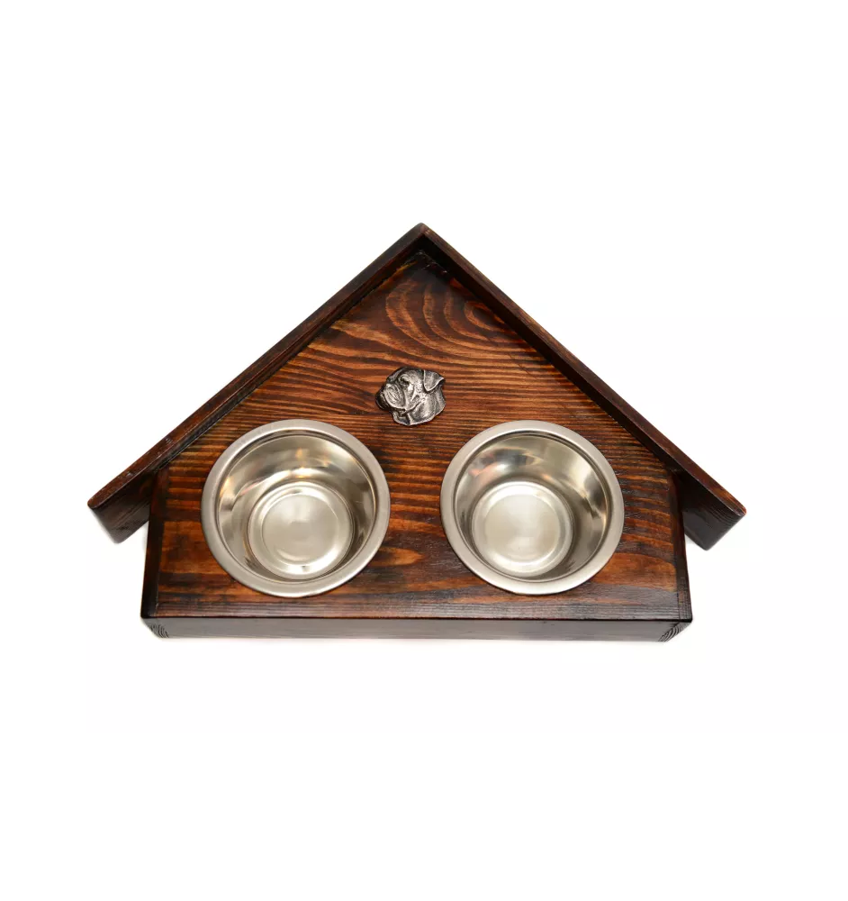 Bouledogue américain - support en bois avec des bols pour chien, bols pour chien décoratifs, cadeau pour l'adoption d'un chien de la marque Art-Dog