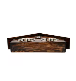 American Bulldog, Old Country Bulldog - wooden stand with bowls for a dog, decorative dog bowls, a gift for adopting a dog from the Art-Dog brand