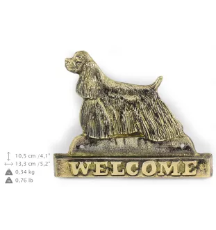 Cocker Américain - une plaque de porte avec un chien, une plaque de bienvenue en laiton, une enseigne exceptionnelle avec l'inscription Welcome de la marque Art-Dog