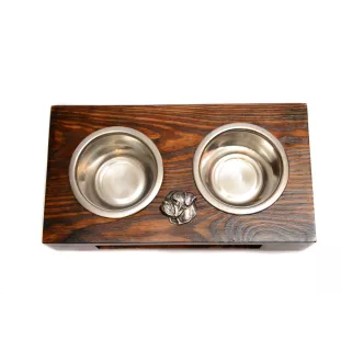 American Bulldog, Old Country Bulldog - wooden stand with bowls for a dog, steel dog bowls, a gift for adopting a dog from the Art-Dog brand