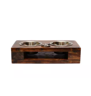 American Bulldog, Old Country Bulldog - wooden stand with bowls for a dog, steel dog bowls, a gift for adopting a dog from the Art-Dog brand