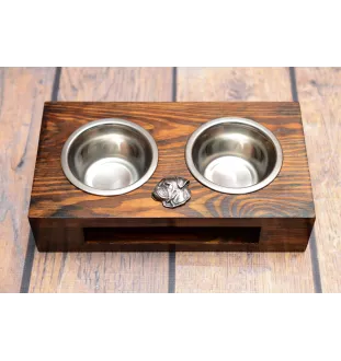 American Bulldog, Old Country Bulldog - wooden stand with bowls for a dog, steel dog bowls, a gift for adopting a dog from the Art-Dog brand